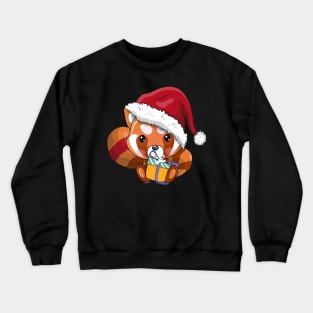 Cute cartoon red panda with christmas hat Crewneck Sweatshirt